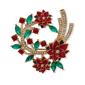 Anne Klein Gold Tone Crystal Poinsettia Brooch - J78448