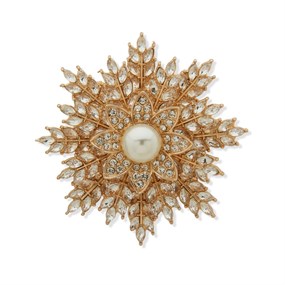 Anne Klein Gold Tone Crystal Snowflake Brooch - J78449