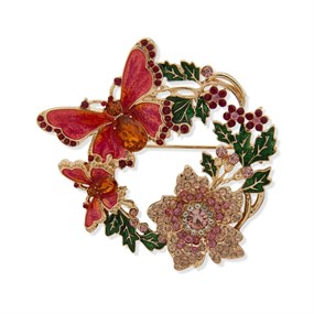 Anne Klein Gold Tone Crystal Floral Wreath Brooch - J78450