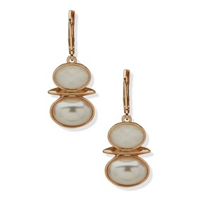 Anne Klein Gold Tone Imitation Pearl and Mother Of Pearl Earrings - J78452