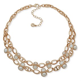Anne Klein Gold Tone Imitation Pearl And Mother Of Pearl Necklet - J78453