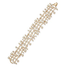 Anne Klein Gold Tone Crystal And Imitation  Pearl Bracelet - J78460