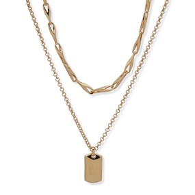 Anne Klein Gold Tone Dog Tag Double Necklace - J78463