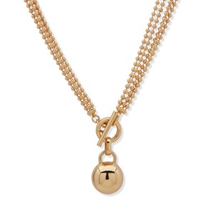 Anne Klein Mult-Row Gold Tone Beaded T-Bar Necklace - J78465
