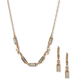 Anne Klein Gold Tone Crystal Necklace And Drop Earring Set - J78467