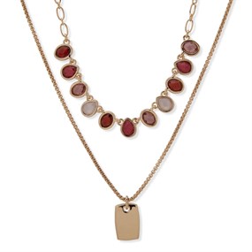 Anne Klein Gold Tone Double Row Multi Stone Necklet - J78473
