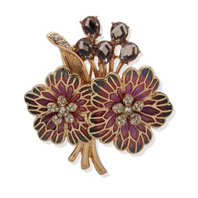 Anne Klein Gold Tone Multi Colour Crystal Flower Brooch - J78477