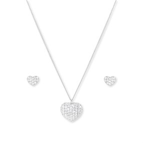 Crystal Allure CZ Heart Necklace And Earrings Set - J79127