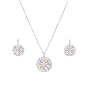 Crystal Allure Pastel CZ Flower Necklace And Earrings Set - J79130