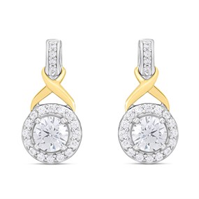 Night & Day Silver And 9ct Gold Halo CZ Earrings - M0101