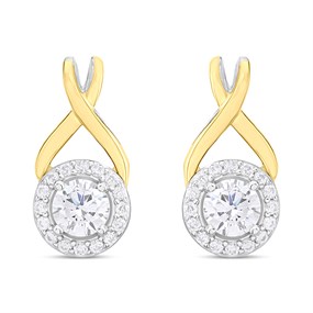 Night & Day Silver And  9ct Gold Halo Kiss CZ Earring - M0102