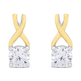 Night & Day Silver And 9ct Gold Kiss CZ Earrings - M0103
