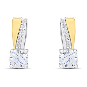Night & Day Silver And 9ct Gold Diagonal CZ Earrings - M0104
