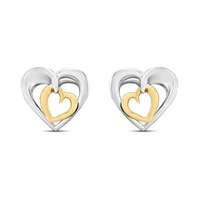 Night & Day Silver And 9ct Gold Double Heart Stud Earrings - M0180