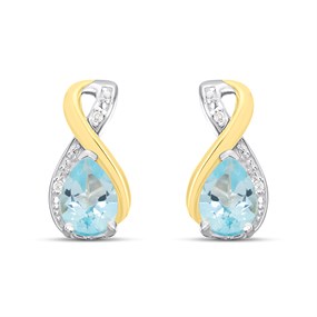 Night & Day Silver And 9ct Gold Lab Grown Diamond And Blue Topaz Stud Twist Earrings - M0201