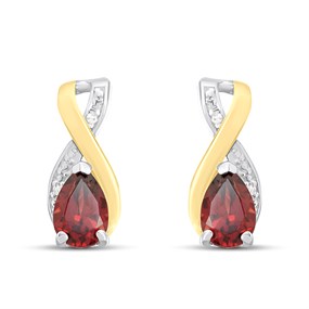 Night & Day Silver and 9ct Gold Lab Grown Diamond Accent Garnet Stud Twist Earrings - M0202