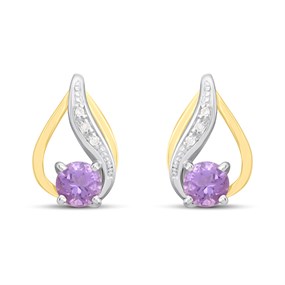 Night & Day Silver And 9ct Gold Lab Grown Diamond And Amethyst Teardrop Stud Earrings - M0203