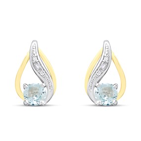 Night & Day Silver and 9ct Gold Lab Grown Diamond Accent And Blue Topaz Teardrop Stud Earrings - M0204