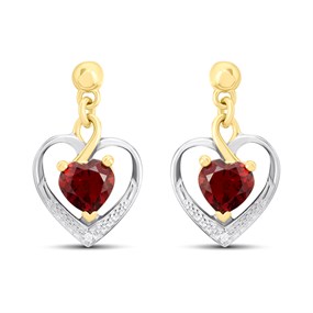 Night & Day Silver And 9ct Gold Lab Grown Diamond Accent Garnet Heart Drop Earrings - M0801