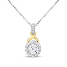 Night & Day Silver And 9ct Gold Halo CZ Necklet - M1401
