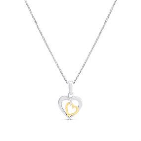 Night & Day Silver And 9ct Gold Double Heart Necklace - M1480