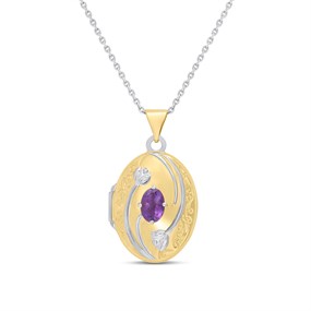 Night & Day Silver and 9ct Gold 19mm Amethyst Oval Locket And Chain - M1481