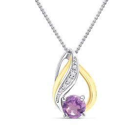 Night & Day Silver And 9ct Gold Lab Grown Diamond And Amethyst Necklace - M1504