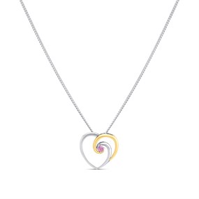 Night & Day Silver And 9ct Gold Pink Sapphire Heart Necklace - M1507