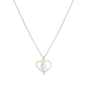 Night & Day Silver And 9ct Gold Lab Grown Diamond Twist Heart Necklace - M1580