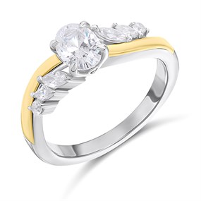 Night & Day Silver And 9ct Gold Twist CZ Ring - M1709