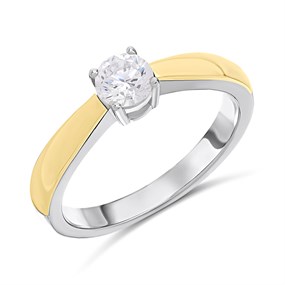 Night & Day Silver And 9ct Gold CZ Solitaire Ring - M1710