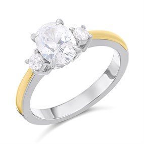 Night & Day Silver And 9ct Gold Cubic Zirconia Oval Trilogy Ring - M1714