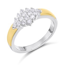 Night & Day Silver And 9ct Gold Cubic Zirconia Cluster Ring - M1715