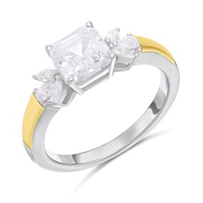 Night & Day Silver And 9ct Gold Cubic Zirconia Cushion Cluster Ring - M1718