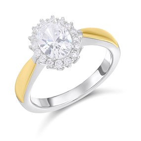 Night & Day Silver And 9ct Gold Cubic Zirconia Oval Cluster Ring - M1720