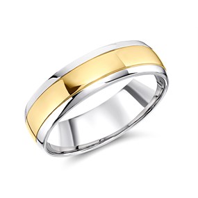 Night & Day Silver And 9ct Gold Court Wedding Ring - 6mm - M29001
