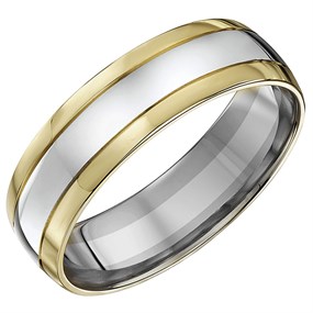 Night & Day Silver And 9ct Gold Court Wedding Ring - 6mm - M29003
