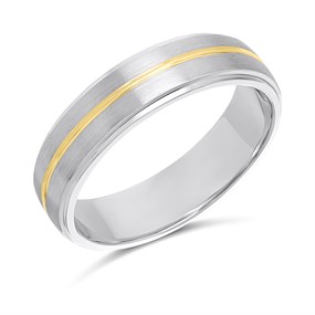 Silver And 9ct Gold Central Detail Court Wedding Ring-6mm - M29101