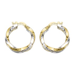 AUREUS Sterling Silver & 9ct Bonded Gold Two Colour Twist Hoop Earrings - M3250