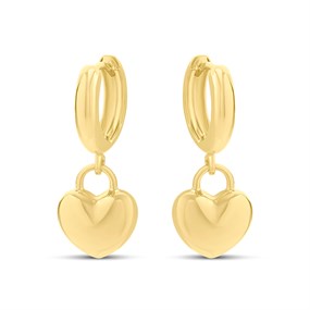 AUREUS Sterling Silver & 9ct Bonded Gold Heart Drop Hoop Earrings - M3380