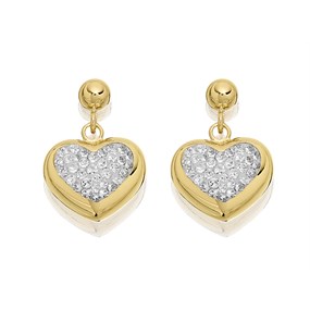 AUREUS Sterling Silver & 9ct Bonded Gold Crystal Heart Drop Earrings - M3450