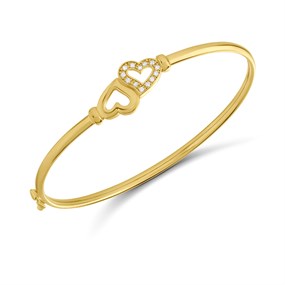 AUREUS Sterling Silver & 9ct Bonded Gold Cubic Zirconia Hearts Bangle - M3554