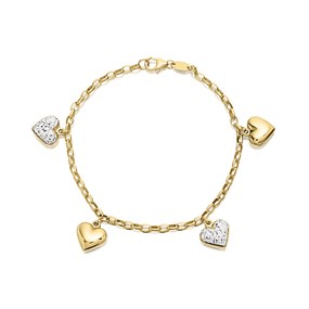 AUREUS Sterling Silver & 9ct Bonded Gold Heart Charm Bracelet - 7.5in - M3639