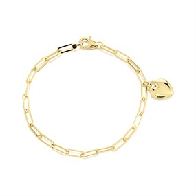 AUREUS Sterling Silver & 9ct Bonded Gold Heart Charm Bracelet - 7.5in - M3650