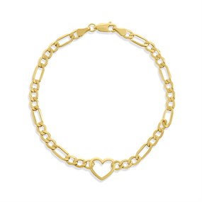 AUREUS Sterling Silver & 9ct Bonded Gold 7.5in Heart Figaro Bracelet - M3654