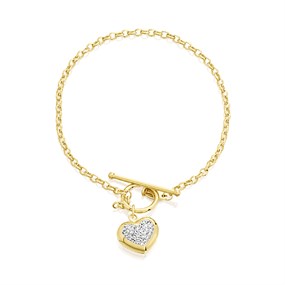 AUREUS Sterling Silver & 9ct Bonded Gold Crystal Heart Bracelet - 7.25in - M3660