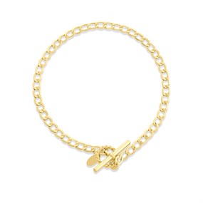 Silver & 9ct Bonded Gold 7.5in T-Bar Curb Bracelet - M3662