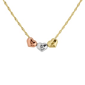 AUREUS Sterling Silver & 9ct Bonded Gold Three Colour Gold Bonded Heart Necklet - M4020