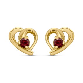 18ct Gold Plated Silver Vermeil Garnet Heart Stud Earrings - M5150
