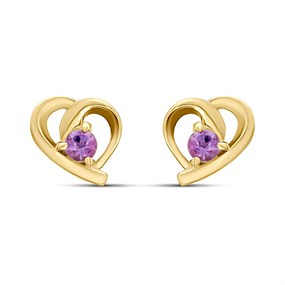 18ct Gold Vermeil Amethyst Heart Stud Earrings - M5151